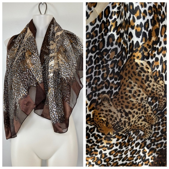 Leopard Cub Safari Print Sheer Multi Purpose Scarf Size OS - Picture 1 of 10